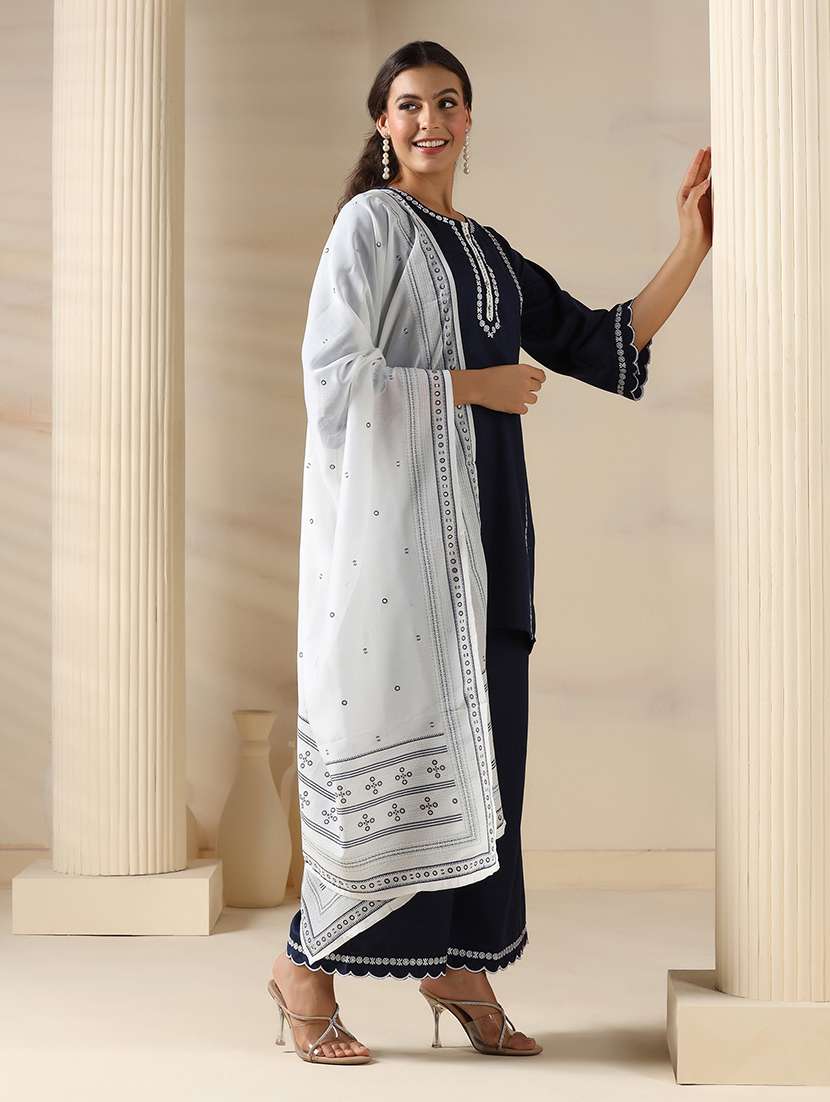 women embroidered three quarter sleeve kurta palazzo with dupatta set - 22161060 -  Standard Image - 1