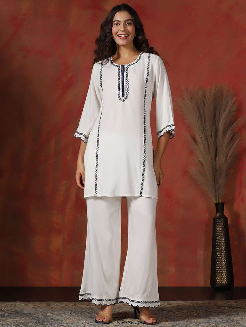 women embroidered three quarter sleeve kurta palazzo with dupatta set - 22161061 -  Standard Image - 1