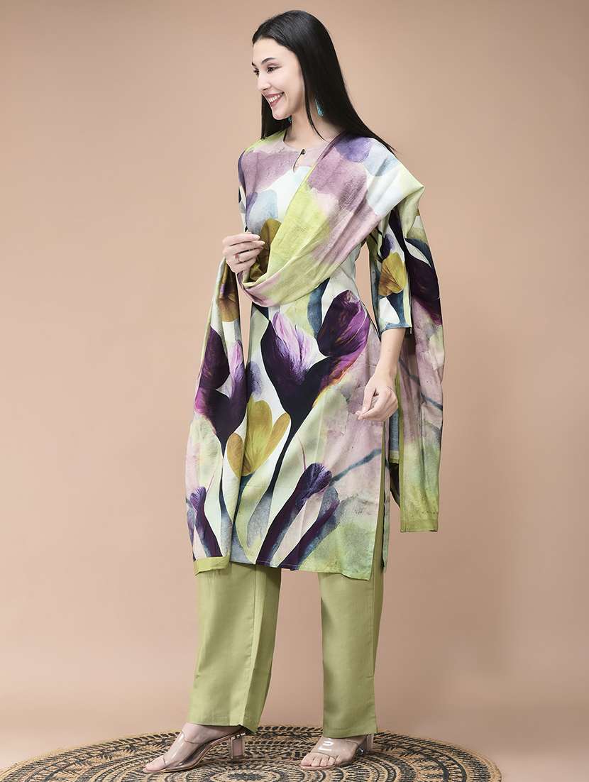 women printed three quarter sleeve kurta pant with dupatta set - 22161064 -  Standard Image - 1