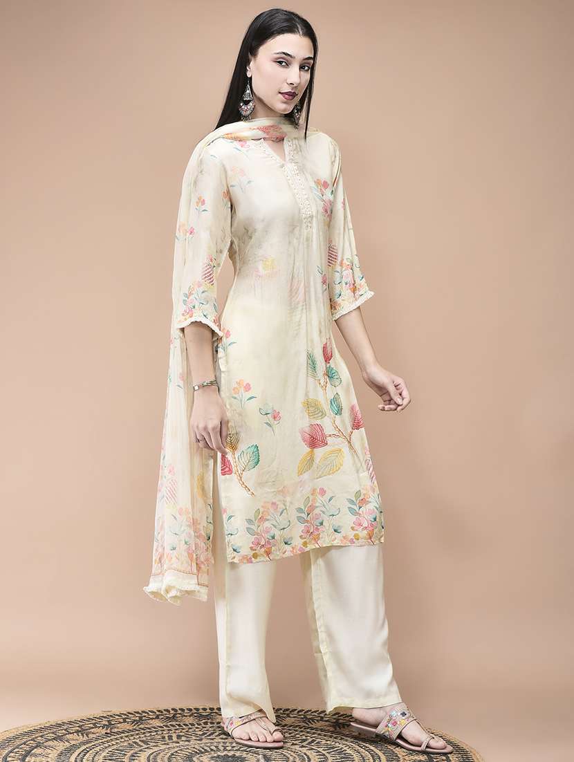 women printed three quarter sleeve kurta pant with dupatta set - 22161065 -  Standard Image - 1
