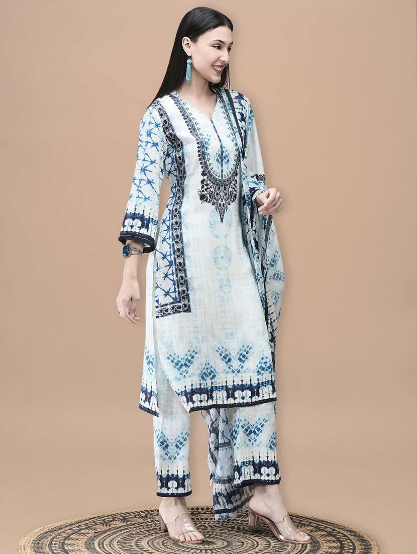 women printed three quarter sleeve kurta pant with dupatta set - 22161066 -  Standard Image - 1