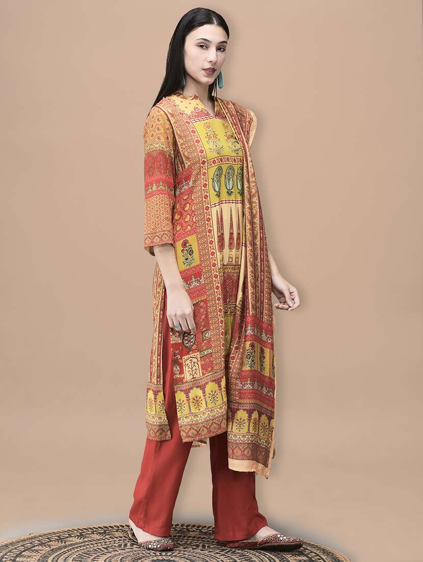 women printed three quarter sleeve kurta pant with dupatta set - 22161067 -  Standard Image - 1