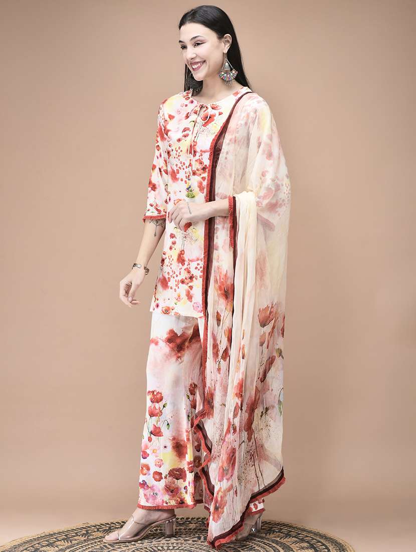 women printed three quarter sleeve kurta pant with dupatta set - 22161071 -  Standard Image - 1