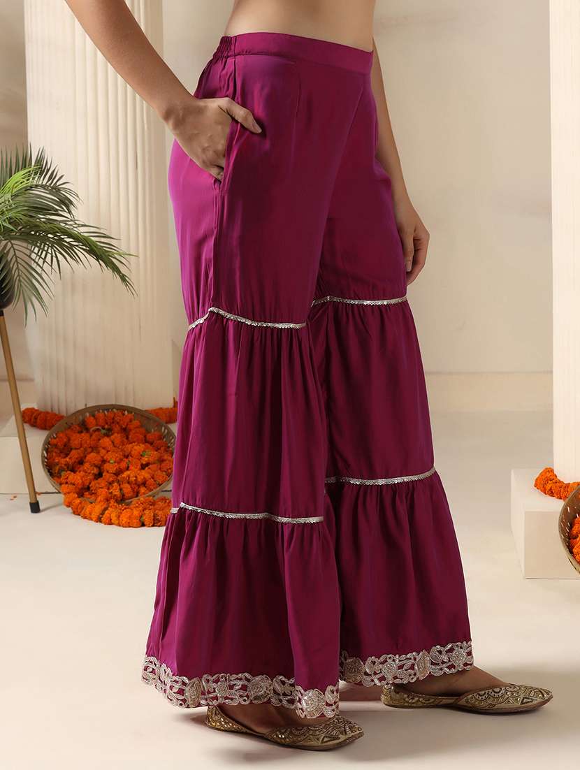 women embroidered three quarter sleeve kurta sharara with dupatta set - 22161073 -  Standard Image - 4