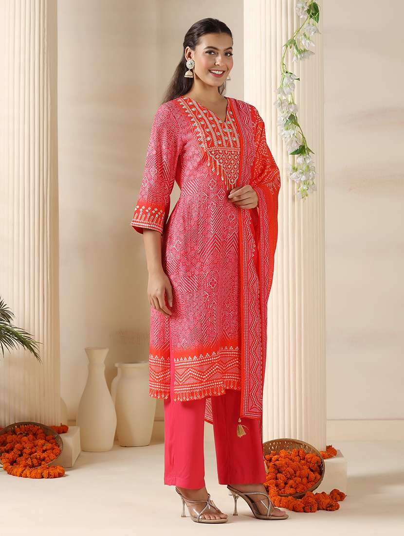women embroidered three quarter sleeve kurta pant with dupatta set - 22161074 -  Standard Image - 1