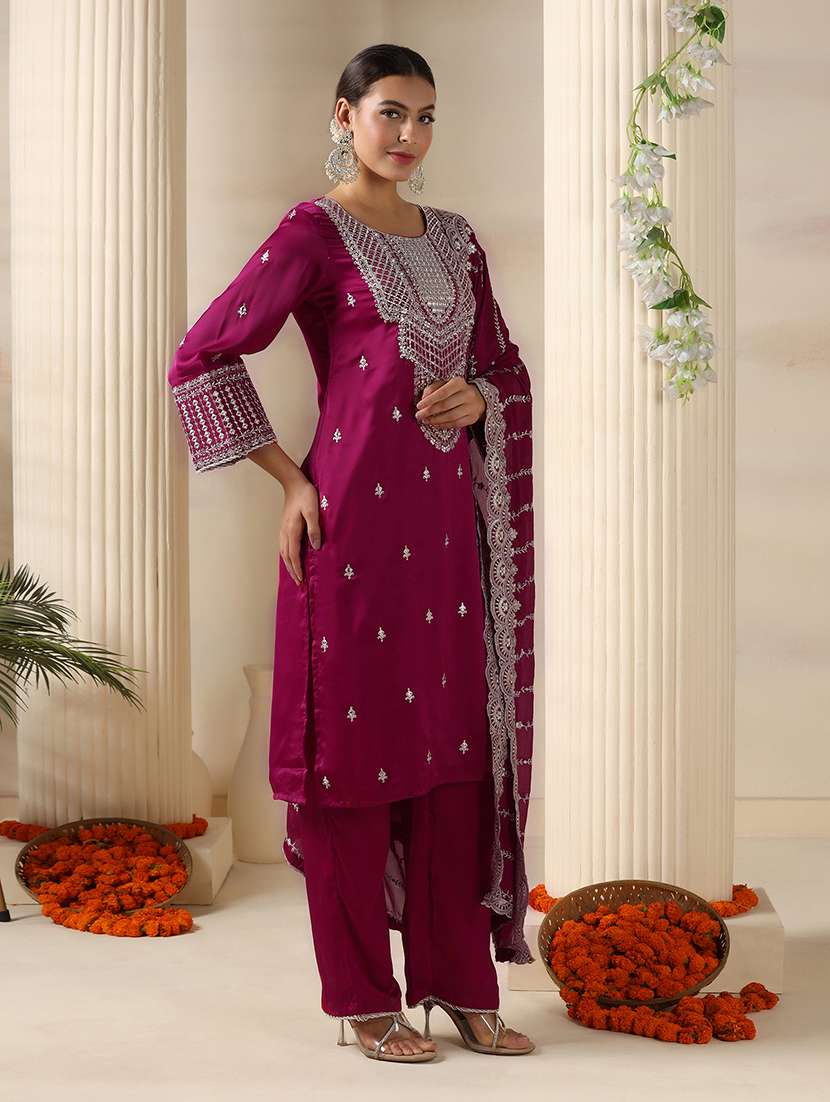 women embroidered long sleeve kurta pant with dupatta set - 22161076 -  Standard Image - 1