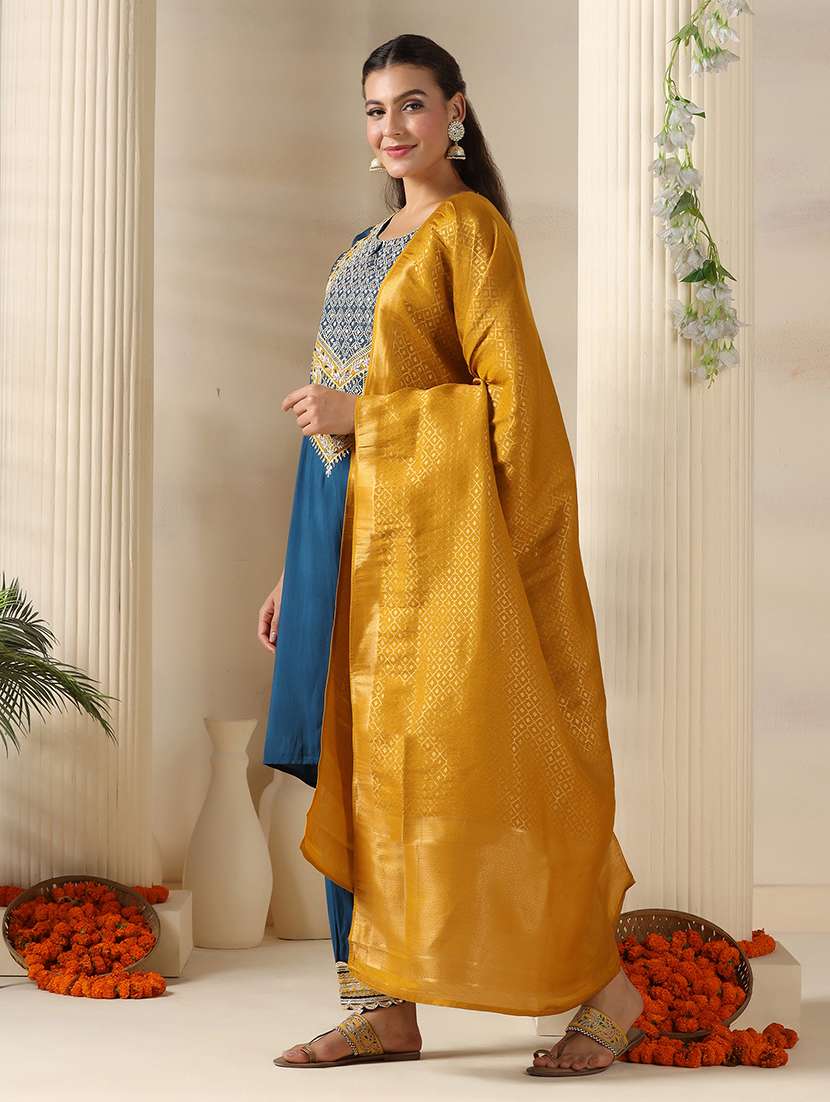 women embroidered three quarter sleeve kurta salwar with dupatta set - 22161078 -  Standard Image - 1