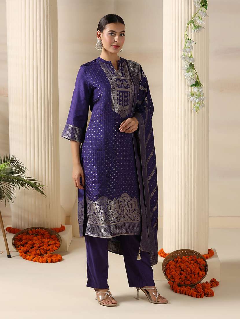 women self design three quarter sleeve kurta pant with dupatta set - 22161090 -  Standard Image - 1