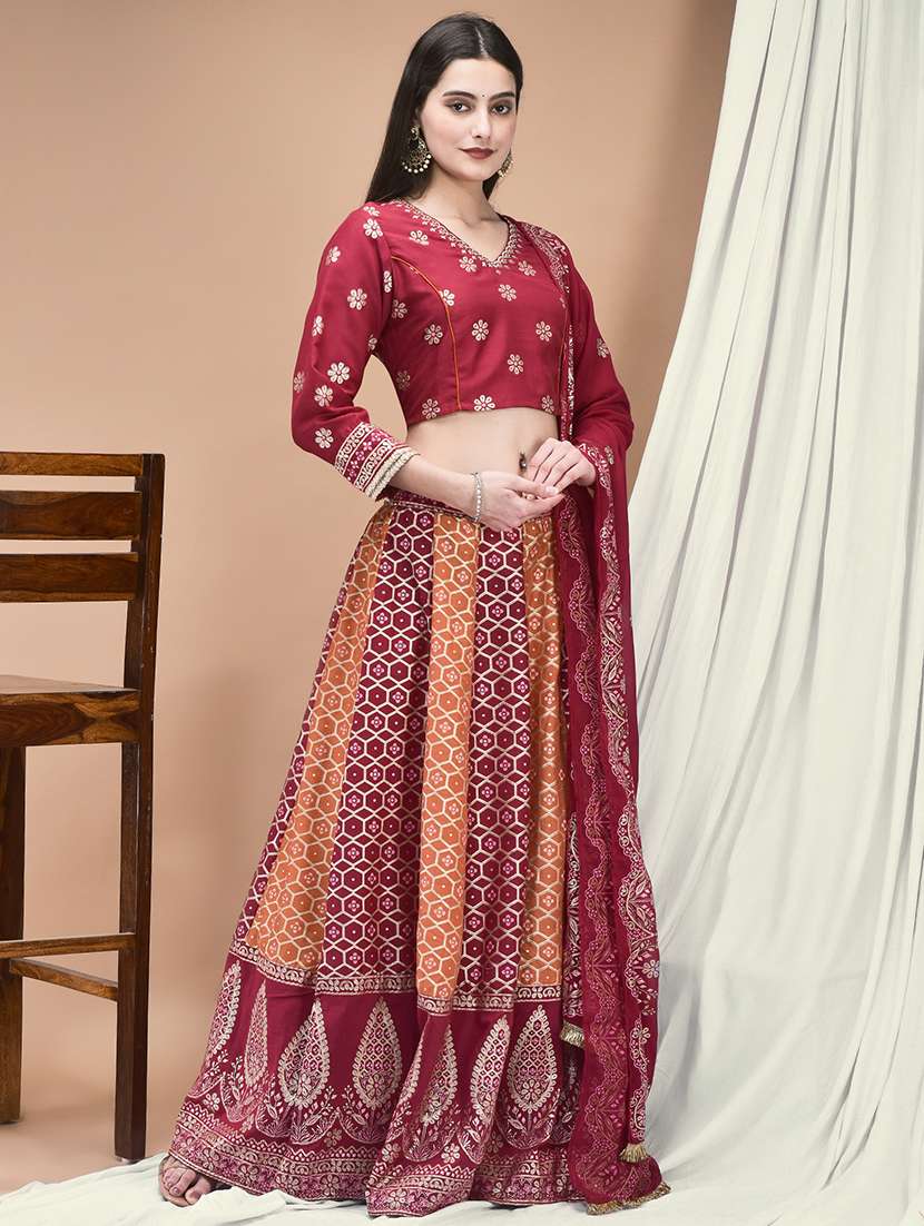 women printed with embroidery lehenga and choli with dupatta - 22161094 -  Standard Image - 1