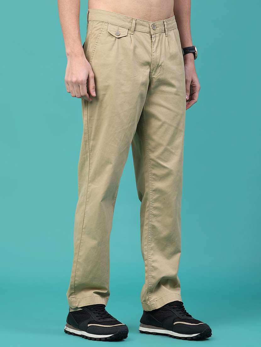 men solid mid rise pleated casual trouser - 22161317 -  Standard Image - 1