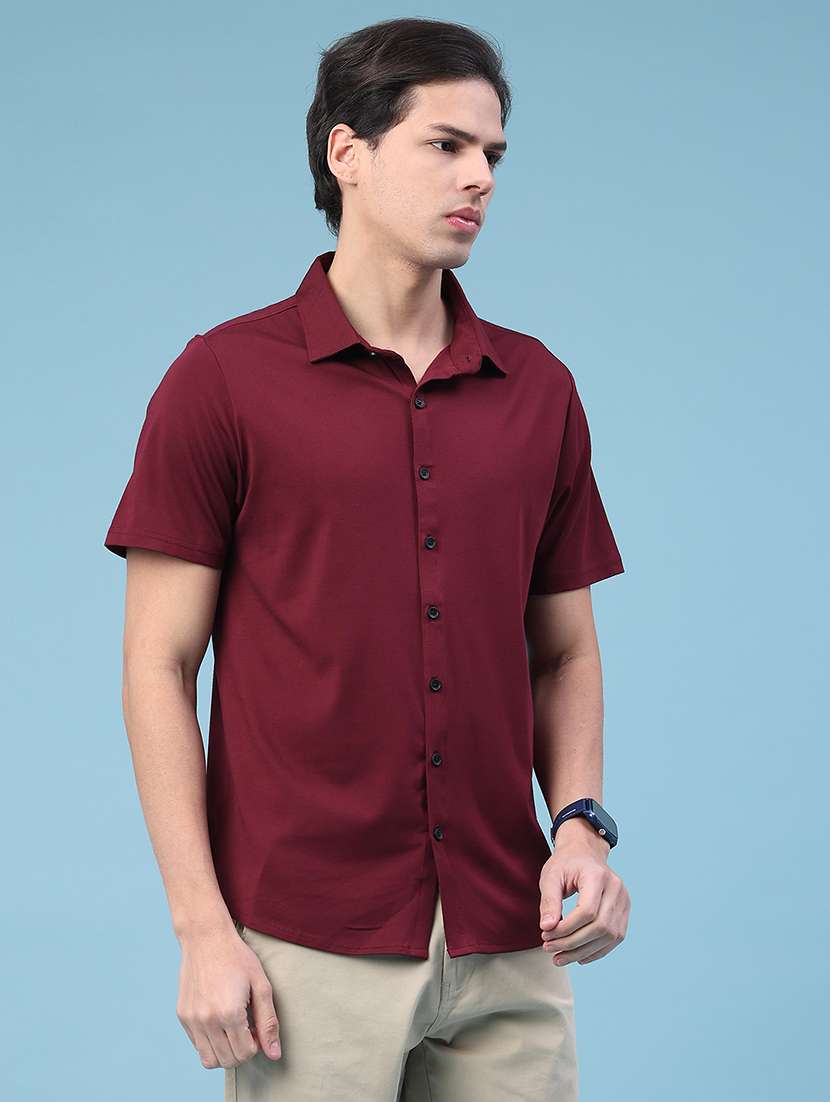 men solid collared regular fit casual shirt - 22161442 -  Standard Image - 1