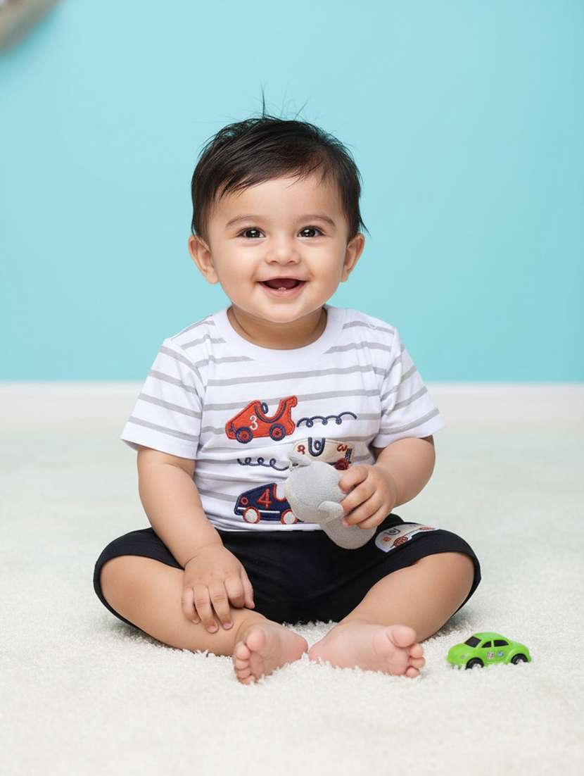 kids navy blue cotton combo infant twin set