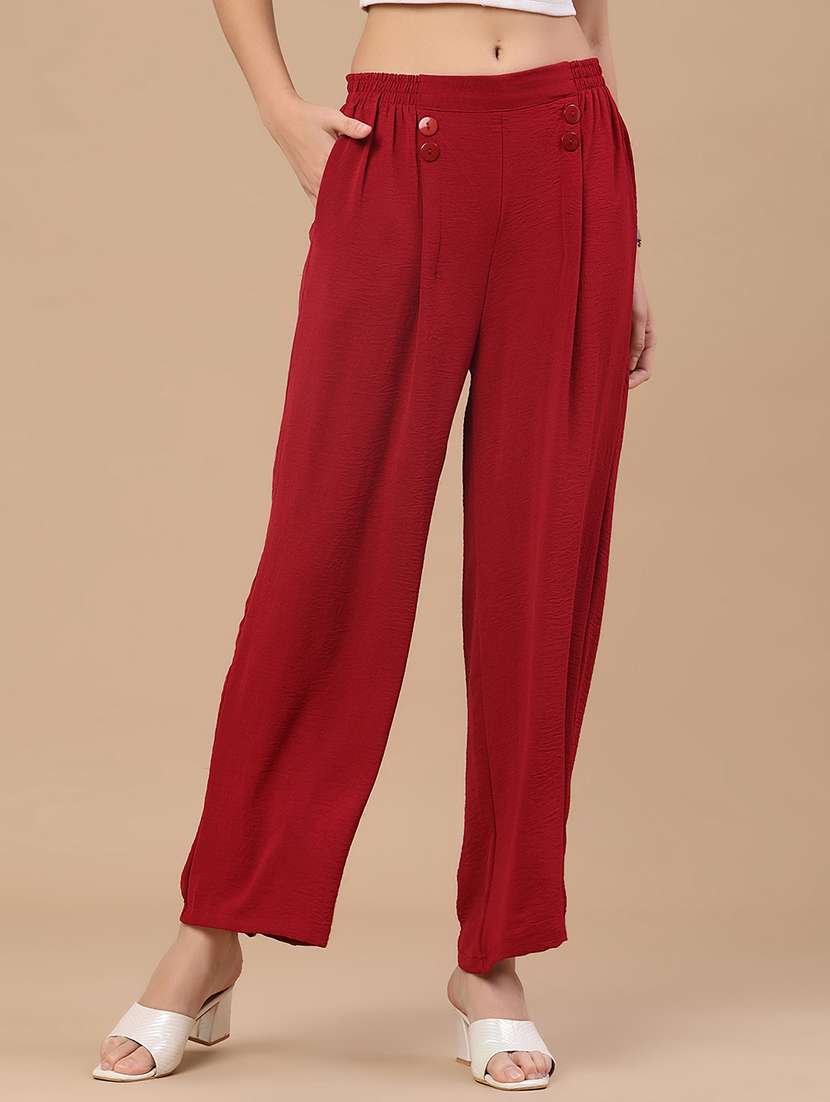 women solid mid rise wide leg trouser