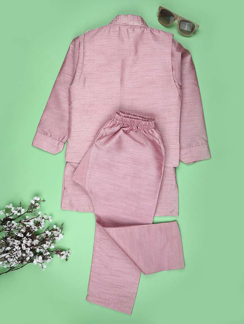 Boys Solid With Work Mandarin Neck Kurta Set - 22161486 -  Standard Image - 1
