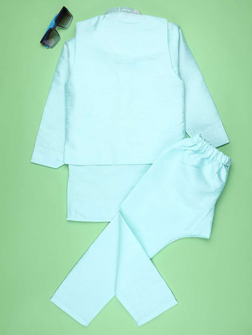 boys solid with work mandarin neck kurta set - 22161538 -  Standard Image - 1