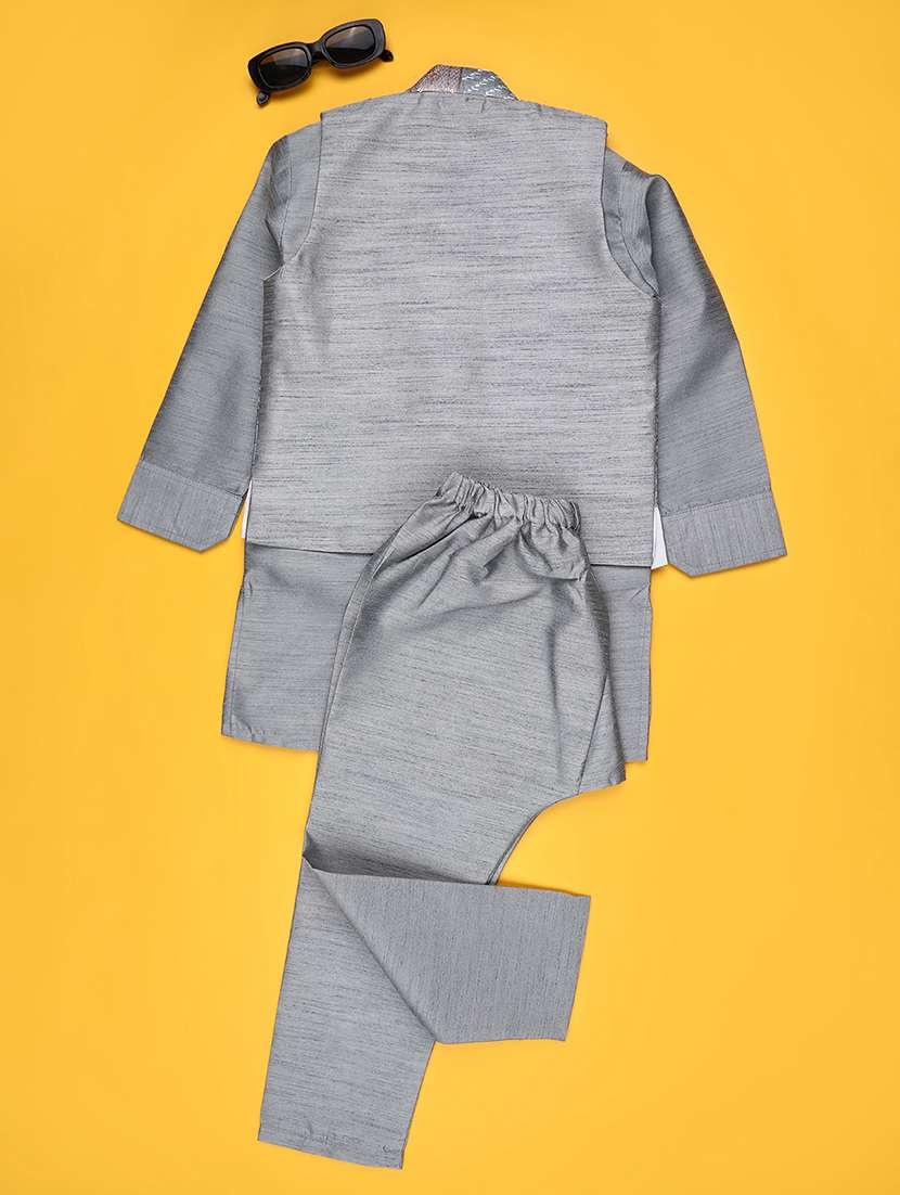 boys solid with work mandarin neck kurta set - 22161540 -  Standard Image - 1