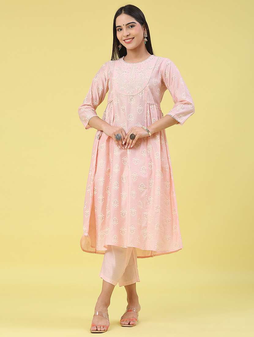 women printed three quarter sleeve kurta pant set - 22161582 -  Standard Image - 1