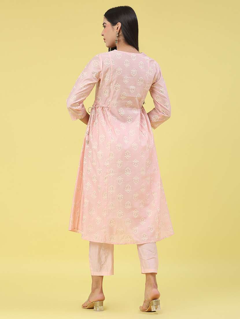 women printed three quarter sleeve kurta pant set - 22161582 -  Standard Image - 4
