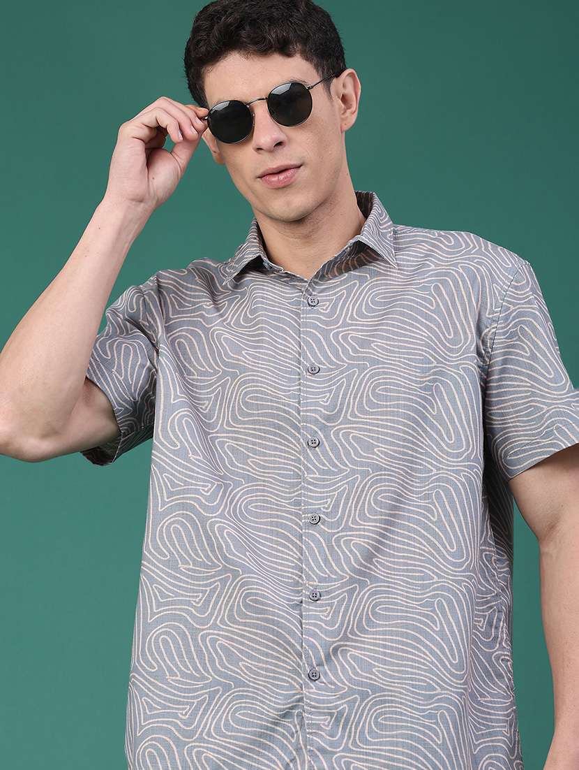 men printed short sleeve regular fit casual shirt