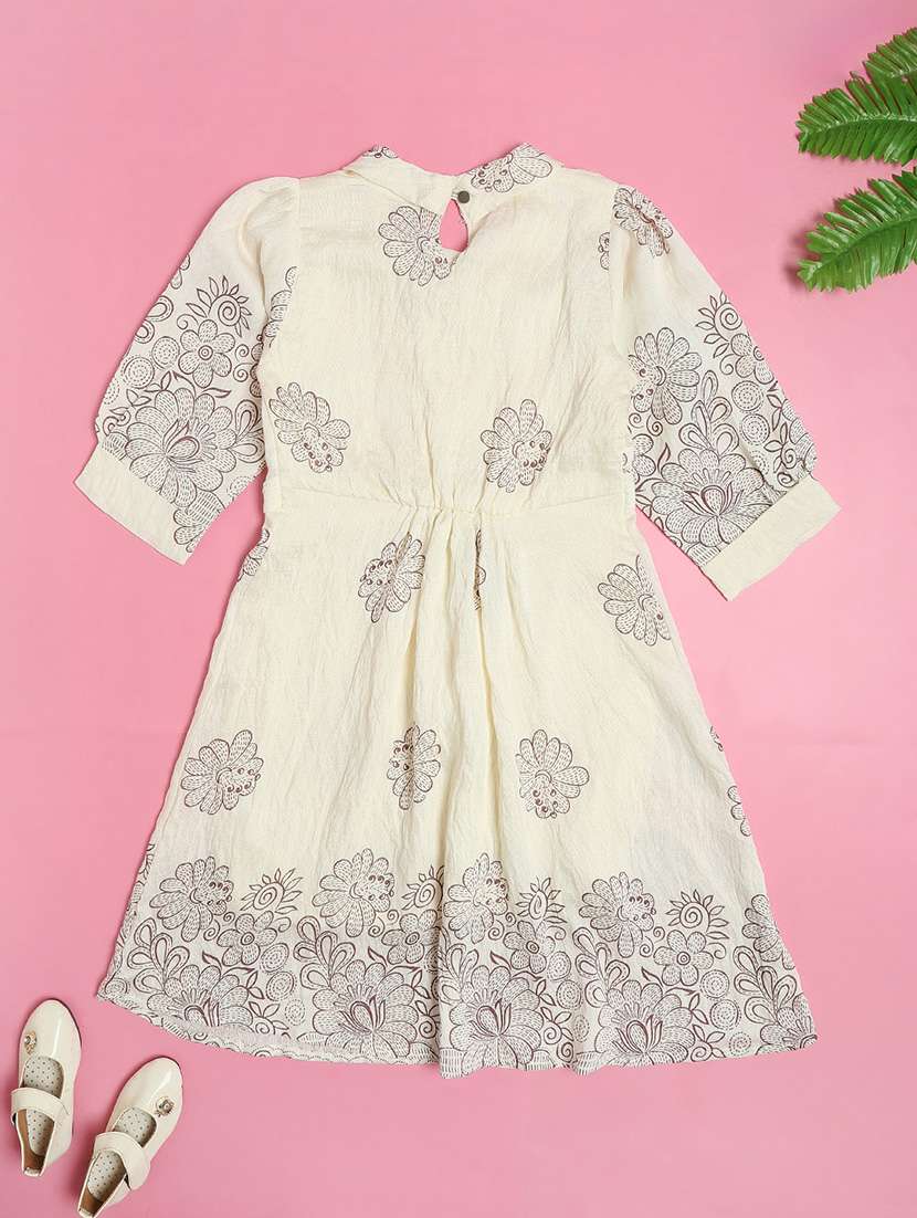 girls printed puff sleeve fit & flare dress - 22161664 -  Standard Image - 1