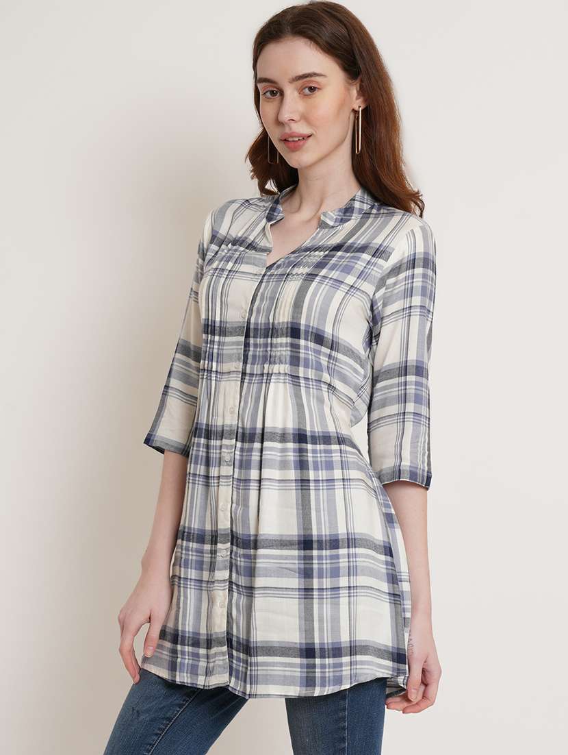 women checkered three quarter sleeve tunic - 22161716 -  Standard Image - 1