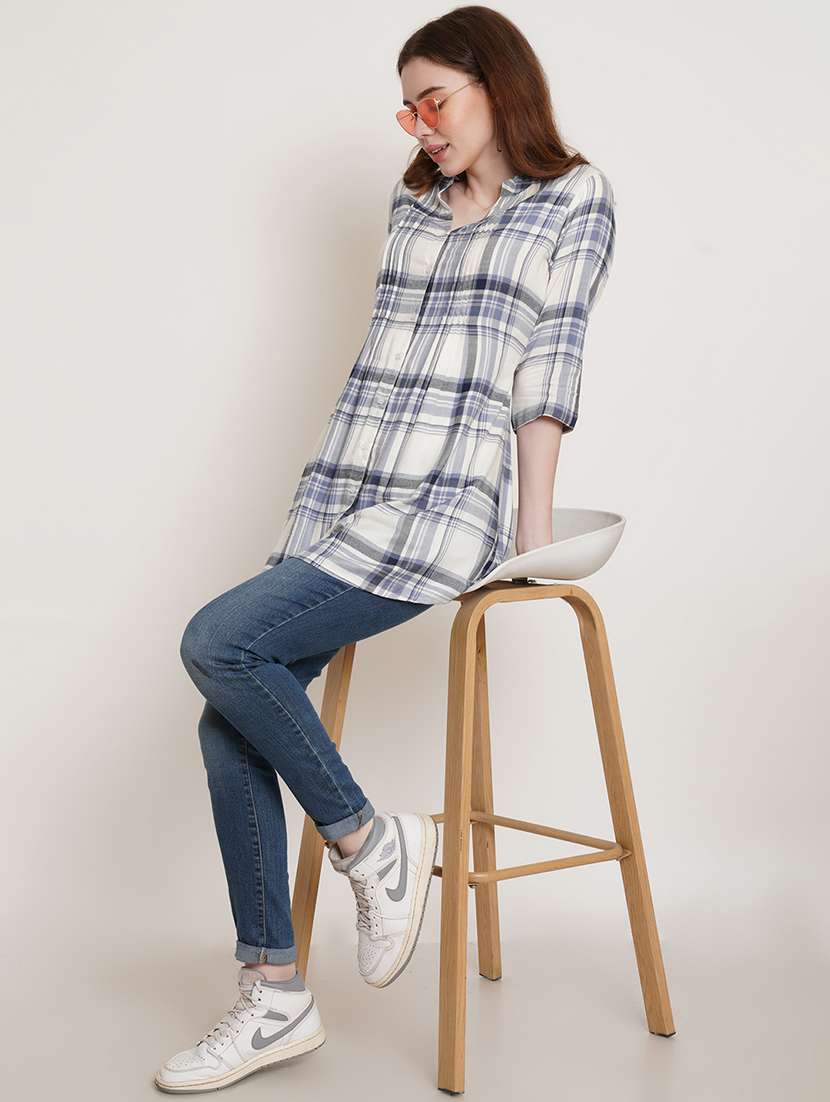 women checkered three quarter sleeve tunic - 22161716 -  Standard Image - 4