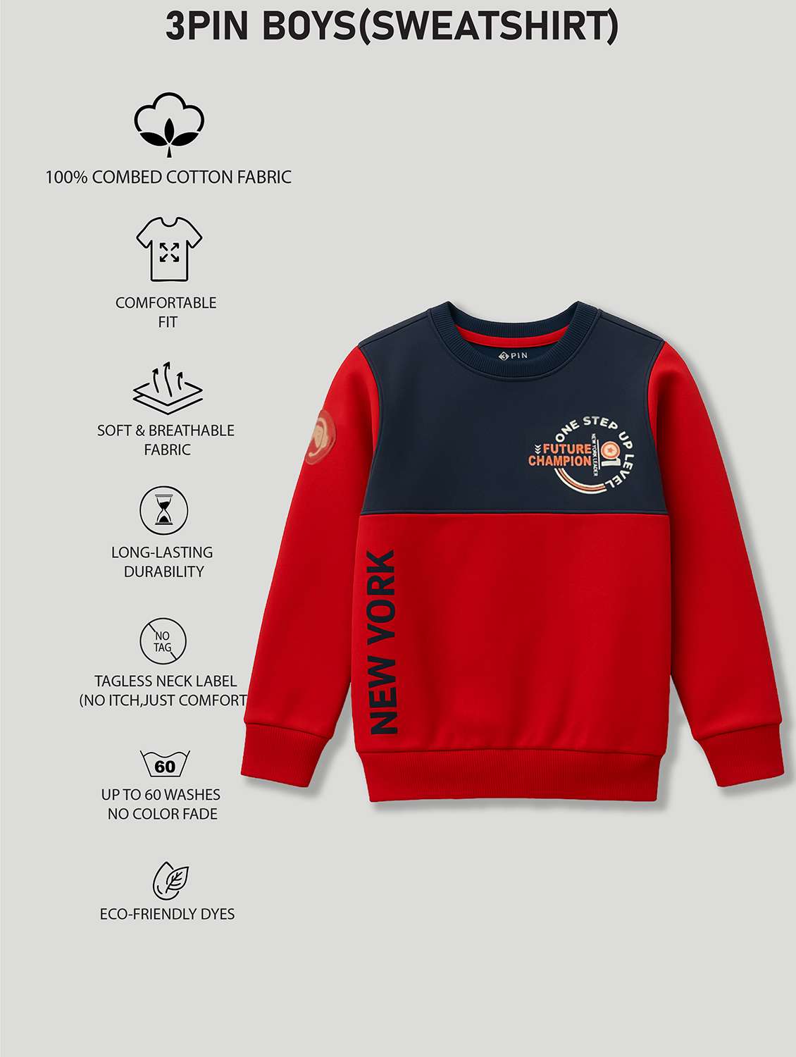 boys pack of 3 color blocked long sleeve sweatshirt - 22161787 -  Standard Image - 4