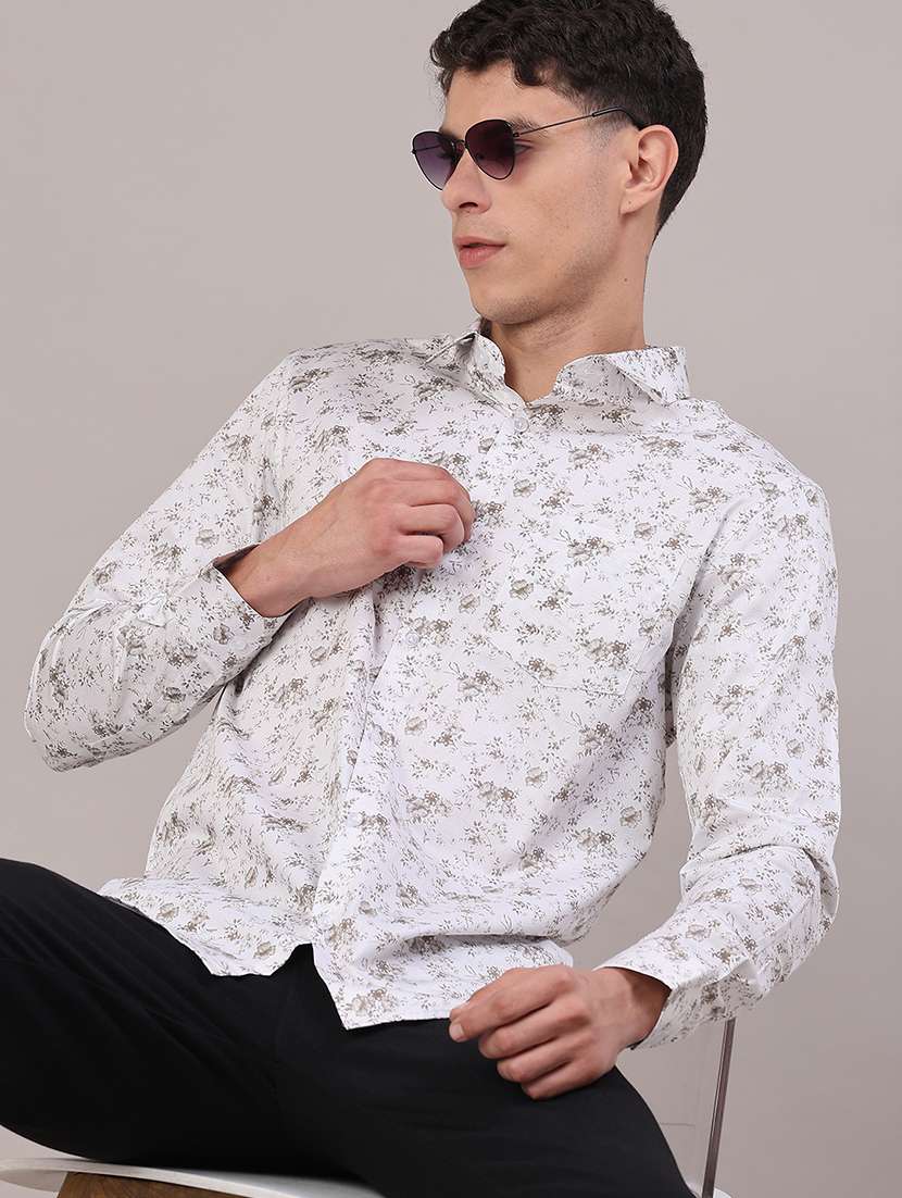 men printed long sleeve regular fit casual shirt