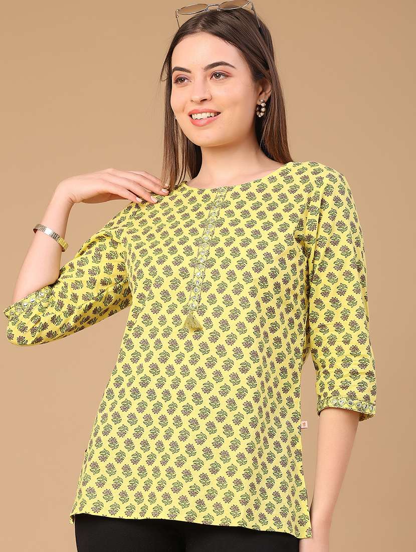 women floral printed three quarter sleeve straight kurti - 22161930 -  Standard Image - 1