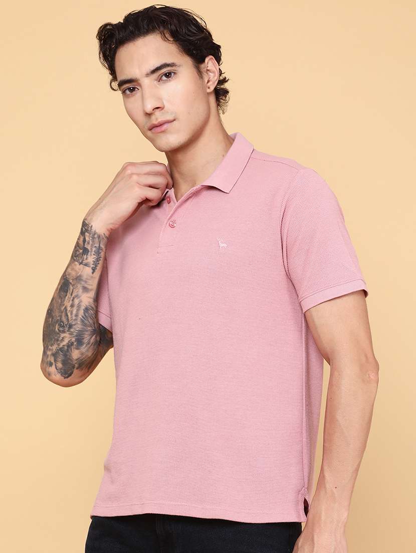 men pink cotton blend plain t-shirt - 22161997 -  Standard Image - 1