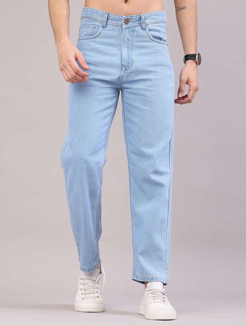 men plain mid rise full length straight jeans
