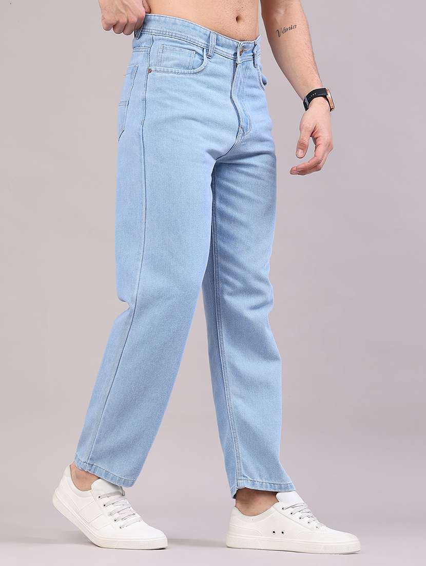 men plain mid rise full length straight jeans - 22162045 -  Standard Image - 1