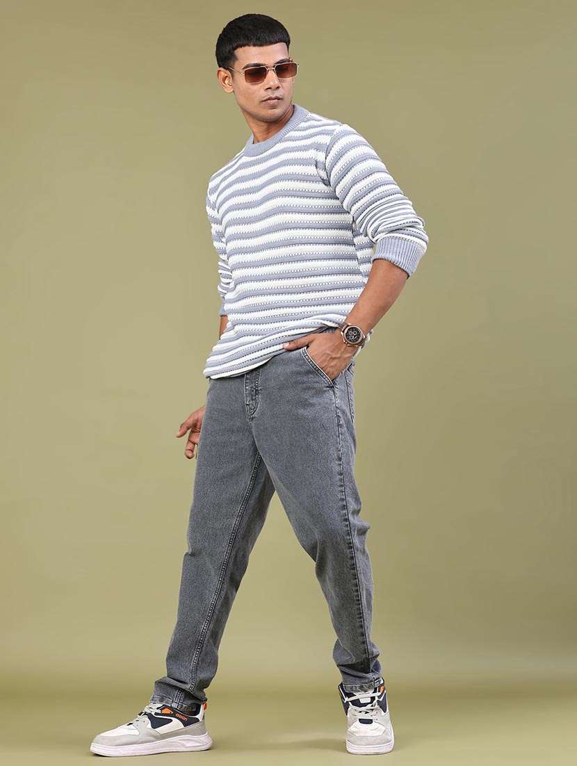 men plain mid rise full length tapered jeans - 22162048 -  Standard Image - 4