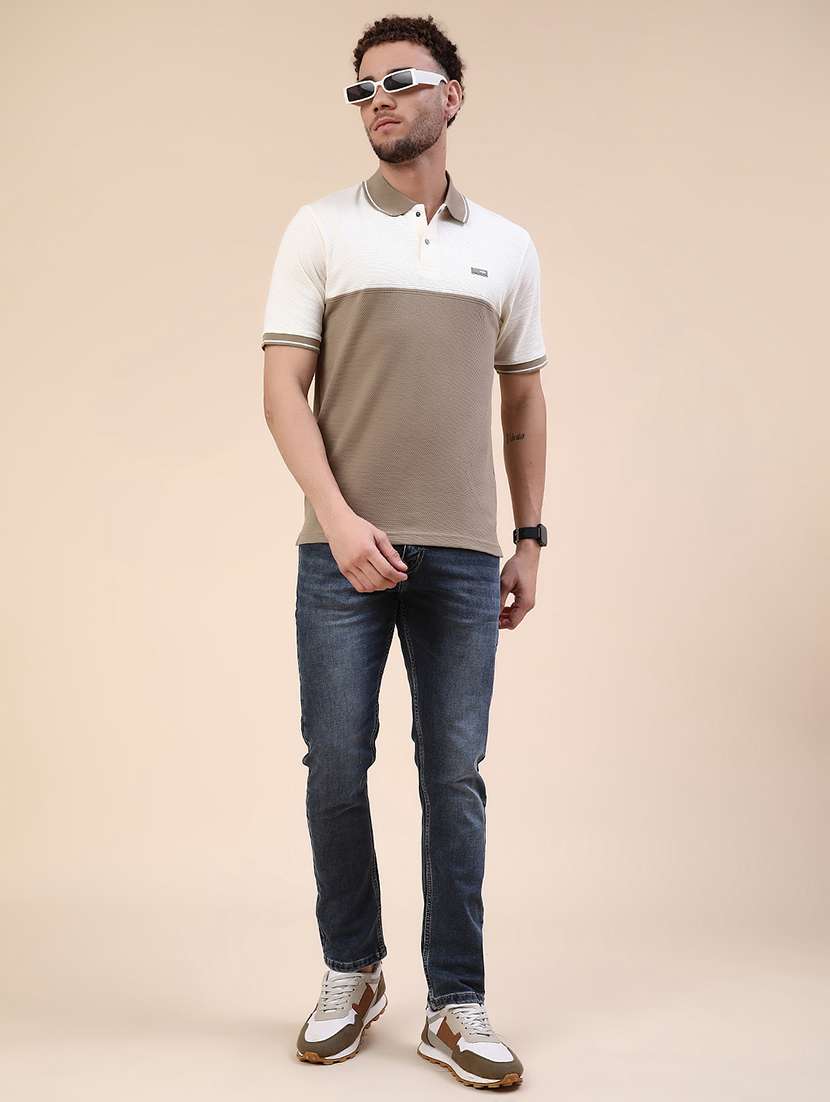 men colourblocked short sleeves polo t-shirt - 22162077 -  Standard Image - 4
