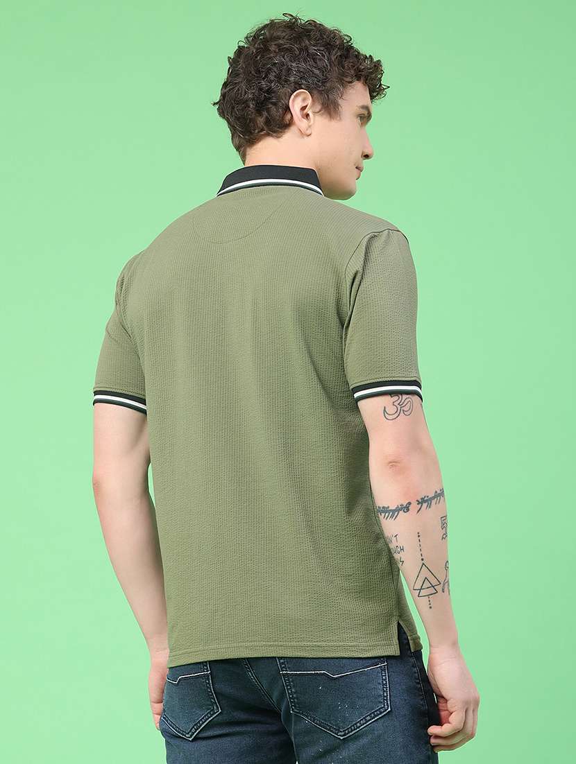 Men Textured Short Sleeve Slim Fit Polo T-shirt - 22162081 -  Standard Image - 4