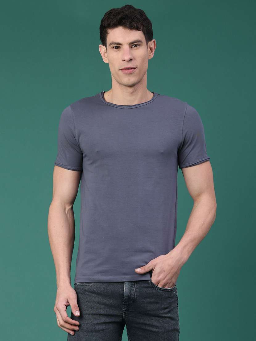 Men Solid Short Sleeve Slim Fit T-shirt - 22162104 -  Standard Image - 1
