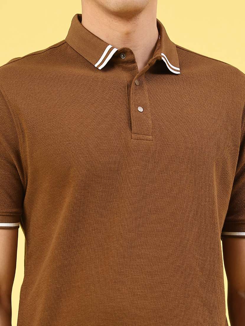 men brown cotton blend plain t-shirt - 22162110 -  Standard Image - 1