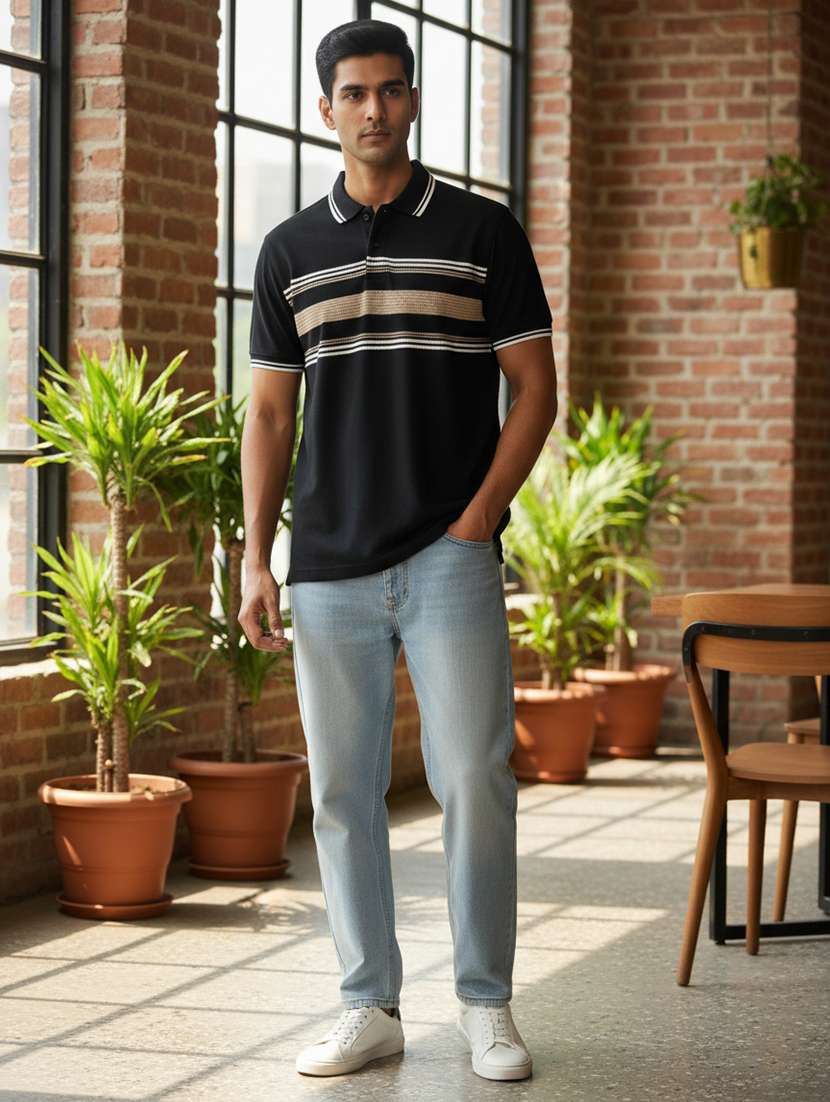 men striped short sleeve regular fit polo t-shirt - 22162113 -  Standard Image - 4