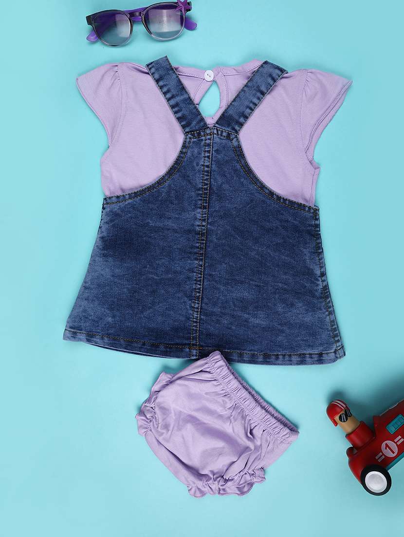 girls solid with work cap sleeves dungaree dress with bloomer - 22162159 -  Standard Image - 1