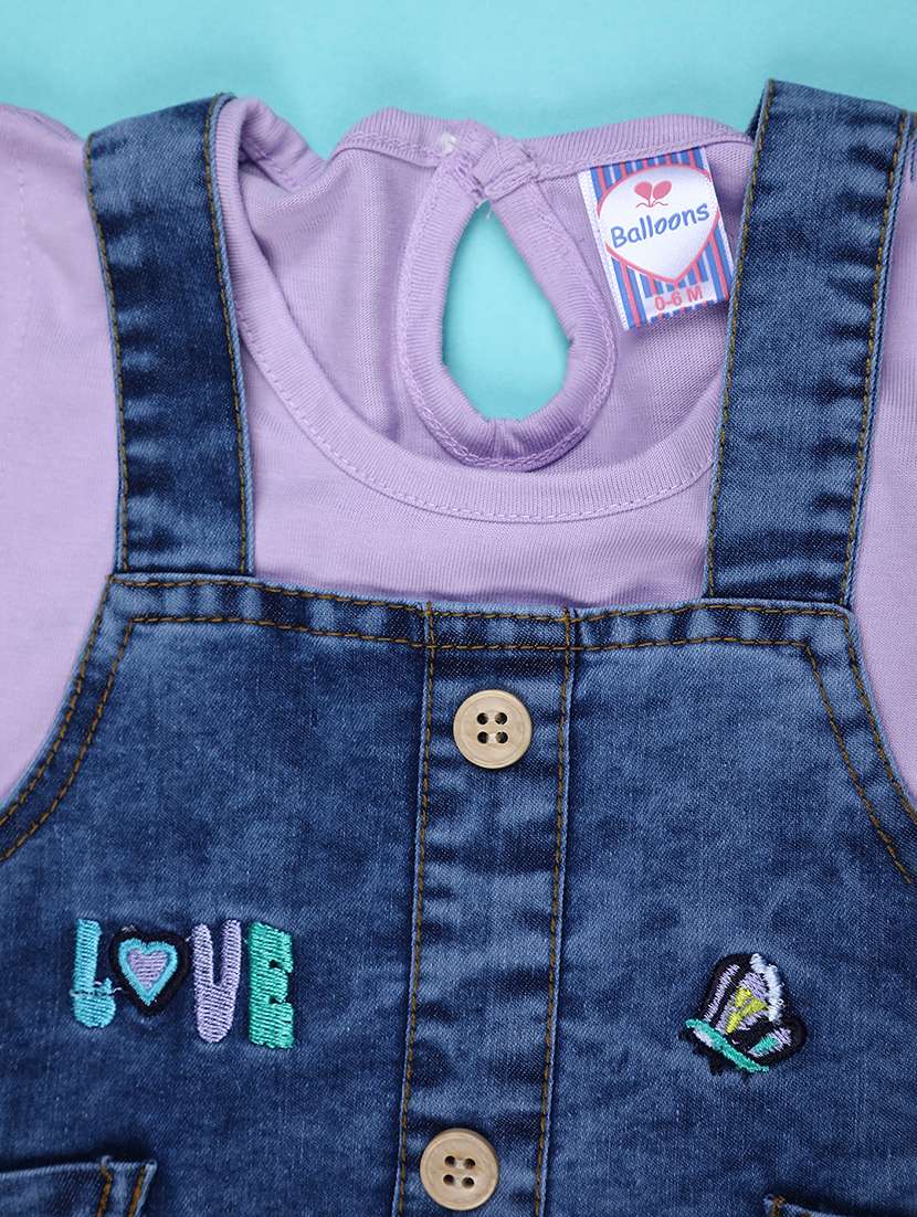 girls solid with work cap sleeves dungaree dress with bloomer - 22162159 -  Standard Image - 4