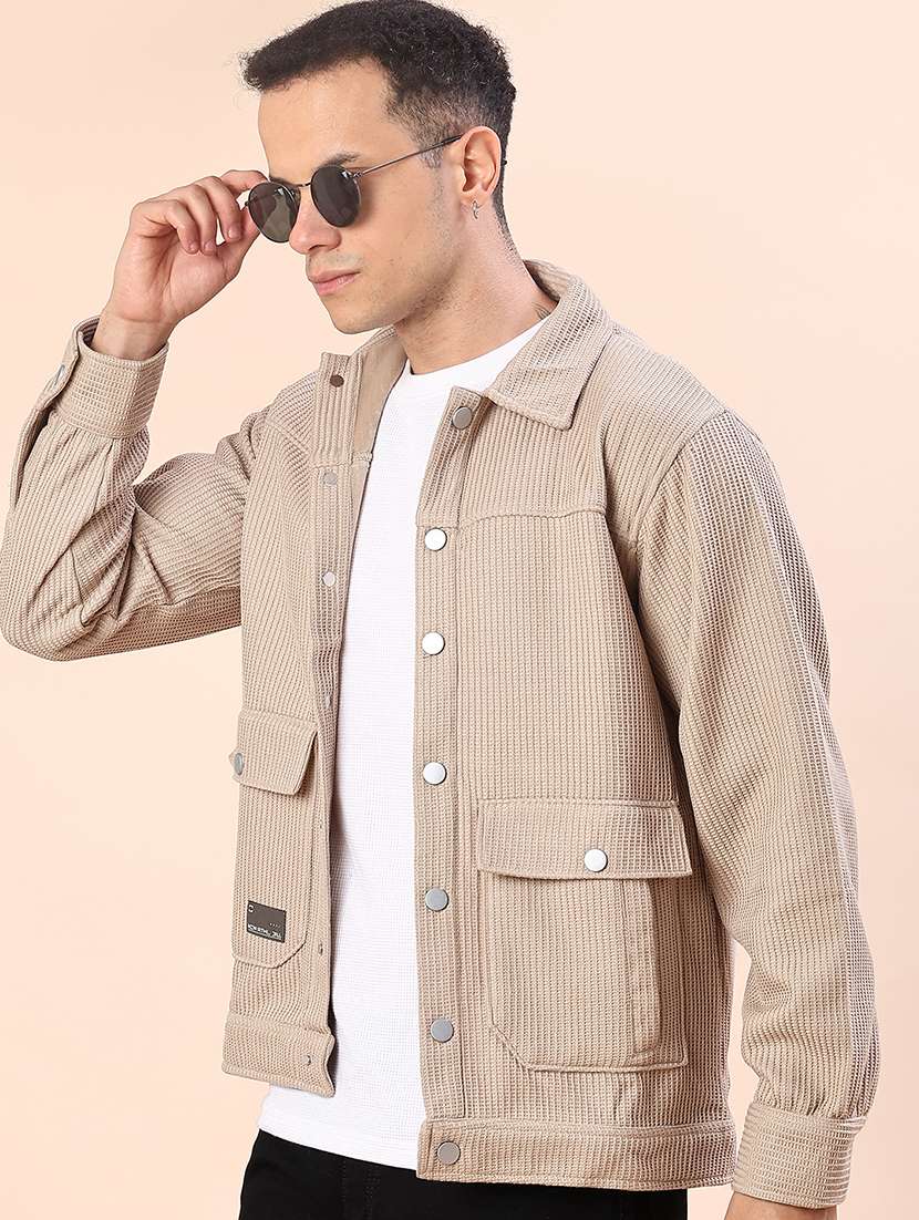 men solid long sleeve regualr fit shacket