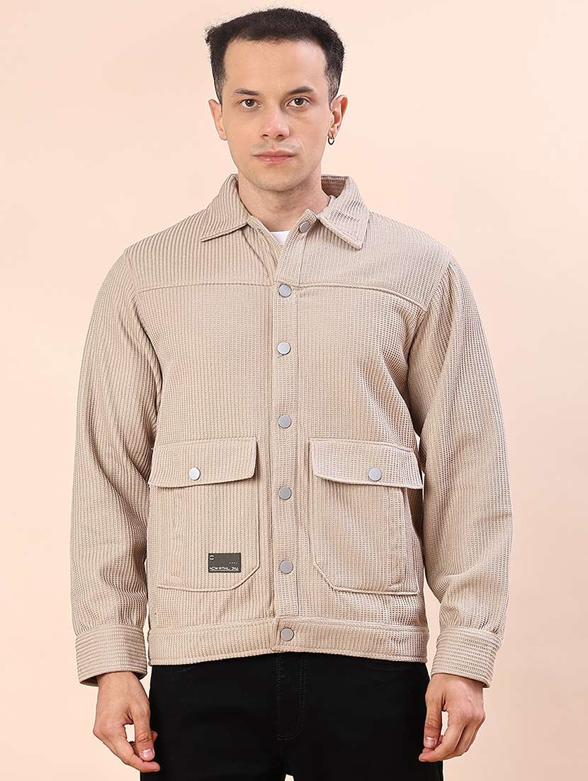 men solid long sleeve regualr fit shacket - 22162244 -  Standard Image - 1