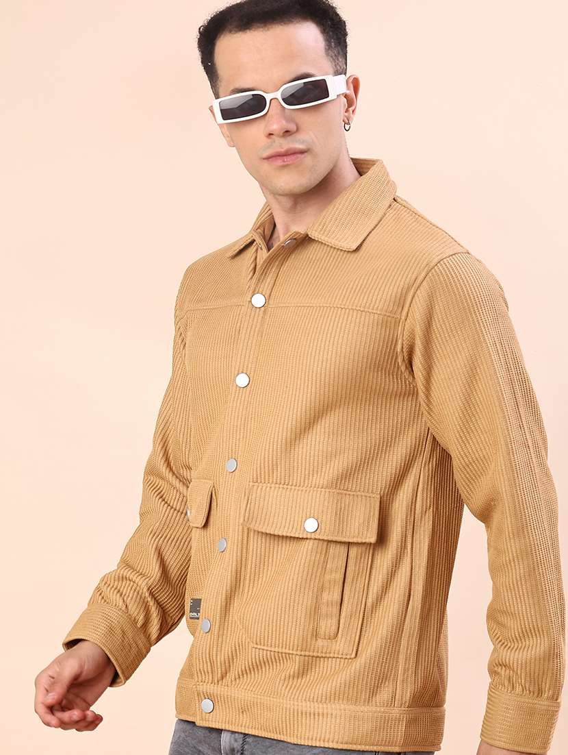 men solid long sleeve regualr fit shacket