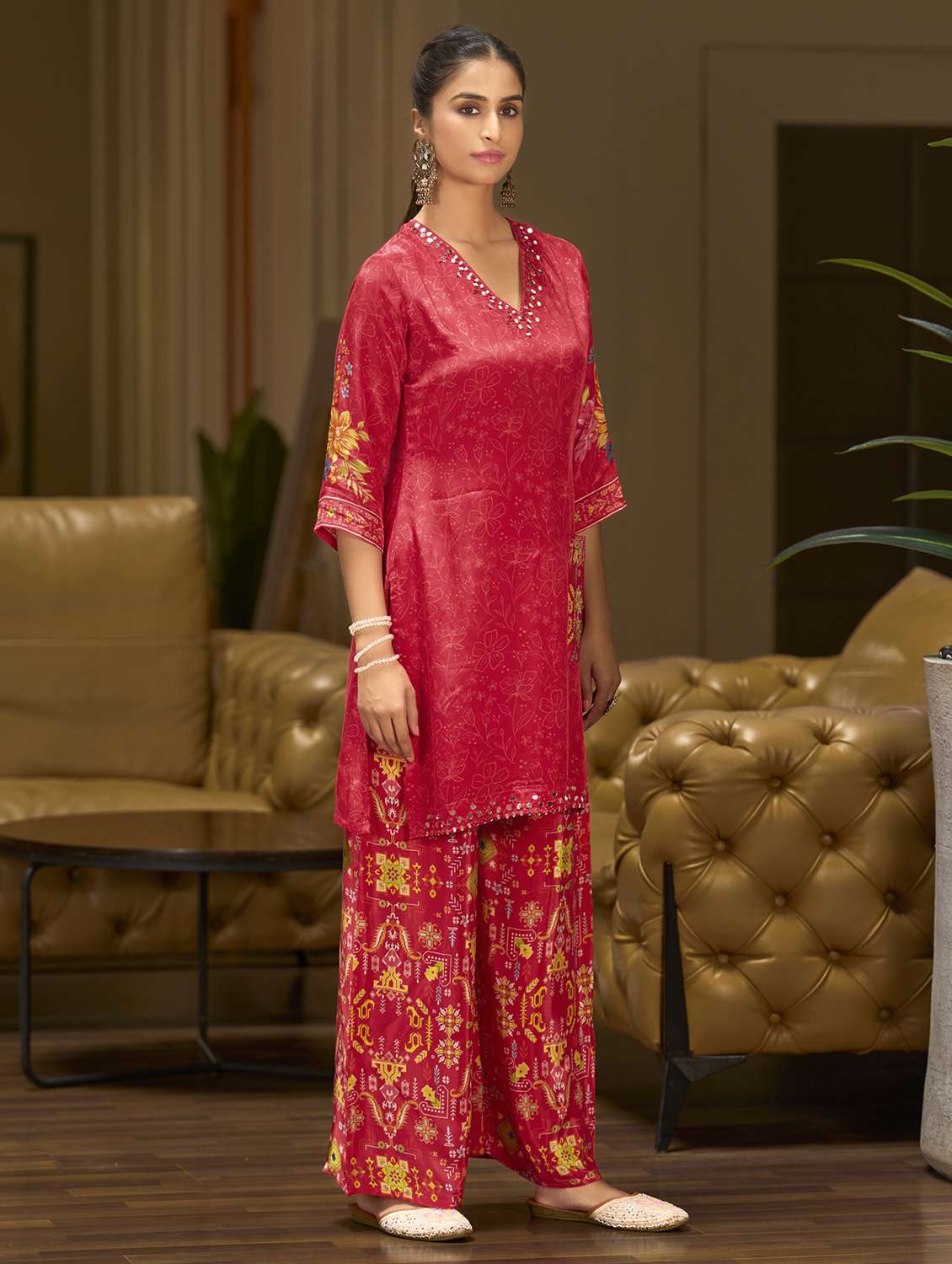 women printed three quarter sleeve co-ord set - 22162264 -  Standard Image - 1