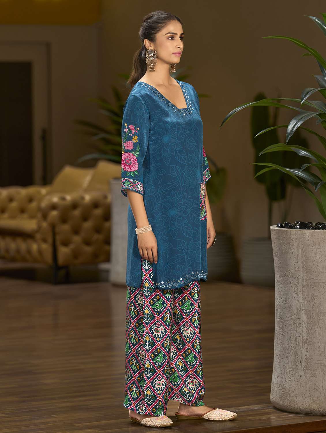 women printed three quarter sleeve co-ord set - 22162265 -  Standard Image - 1