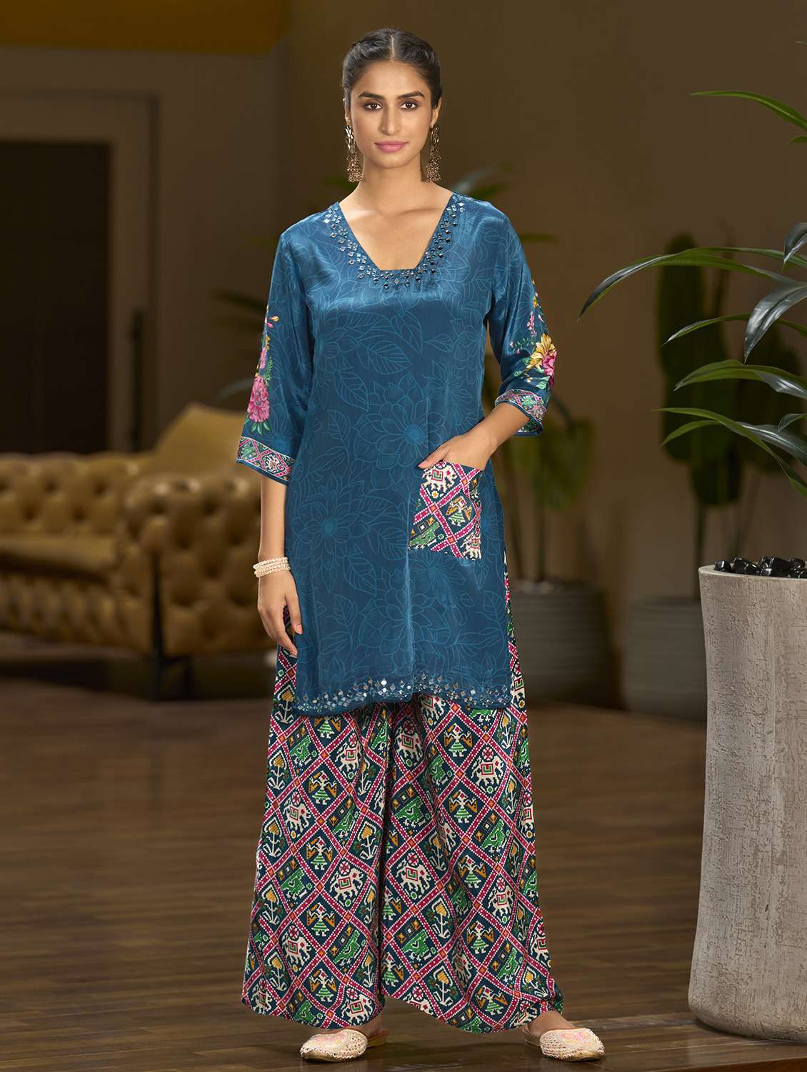 women printed three quarter sleeve co-ord set - 22162265 -  Standard Image - 4