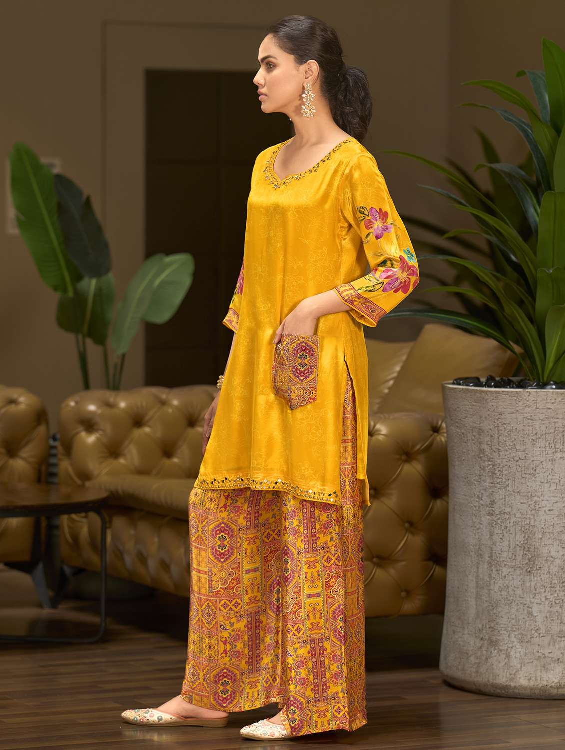 women printed three quarter sleeve co-ord set - 22162266 -  Standard Image - 1
