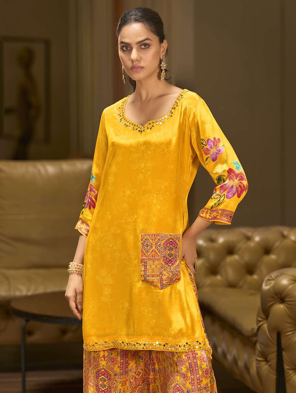 women printed three quarter sleeve co-ord set - 22162266 -  Standard Image - 4