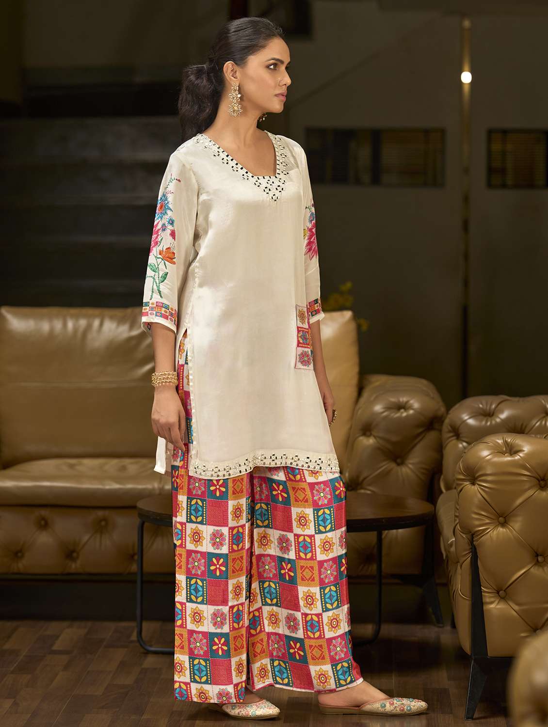 women printed three quarter sleeve co-ord set - 22162267 -  Standard Image - 1