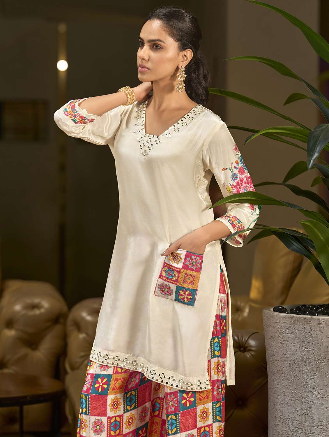 women printed three quarter sleeve co-ord set - 22162267 -  Standard Image - 4